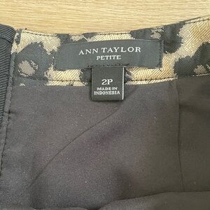 Ann Taylor Petite Black Dress Pants with Subtle Leopard Trim